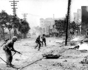 U.S. Marines engaged in urban warfare during the battle for Seoul in late September 1950. Public Domain, Department of the Navy